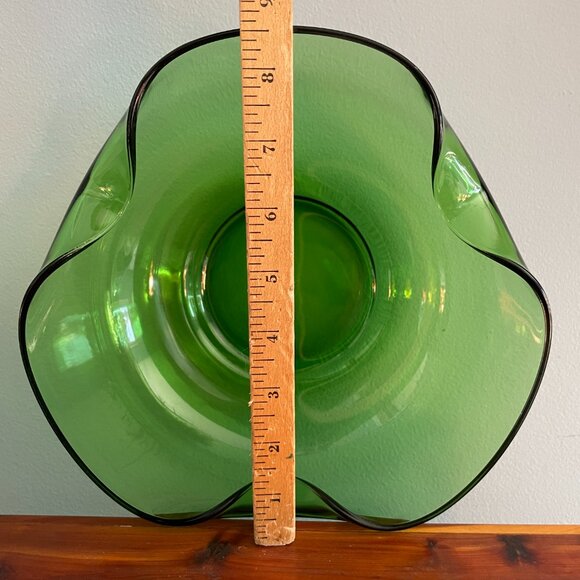 Vintage Anchor Hocking Folded Avocado Green Glass Bowls Chip & Dip Set MCM - Picture 5 of 7